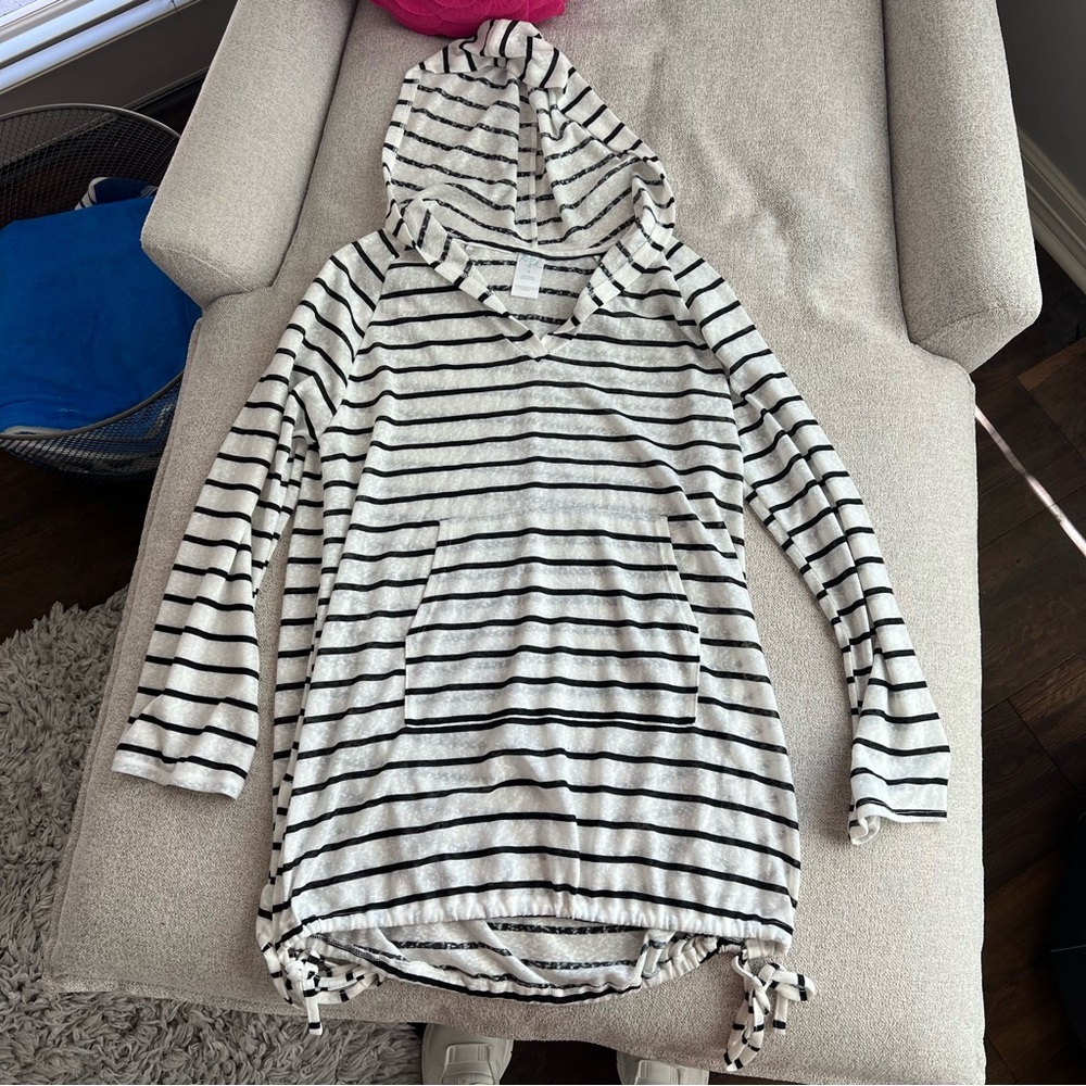 Target White and Black Striped Long Sleeve Cover Up